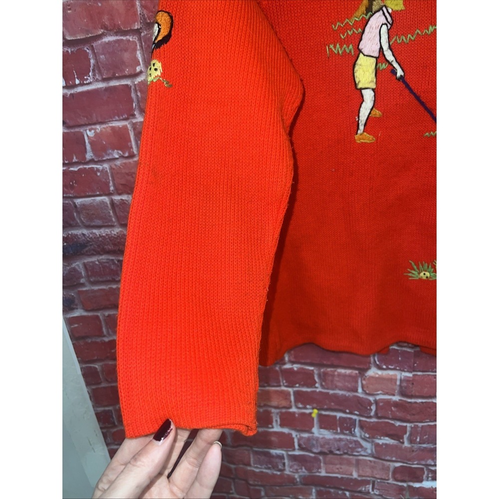 Vintage Andremo Argenti Orange Golf Embroidered Cardigan Sweater Gold Buttons M - Picture 11 of 15